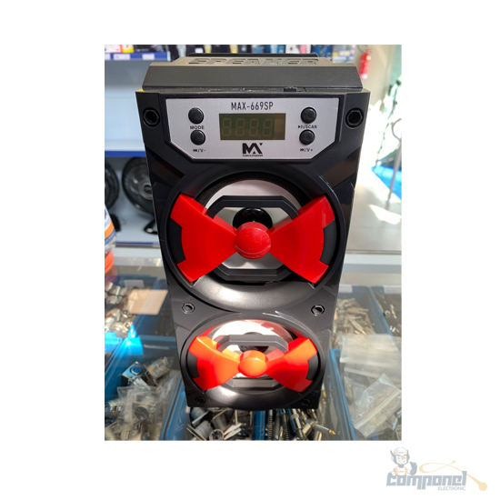 Caixa de Som Vermelha Portatil Com Bluetooth e Radio Max-669SP